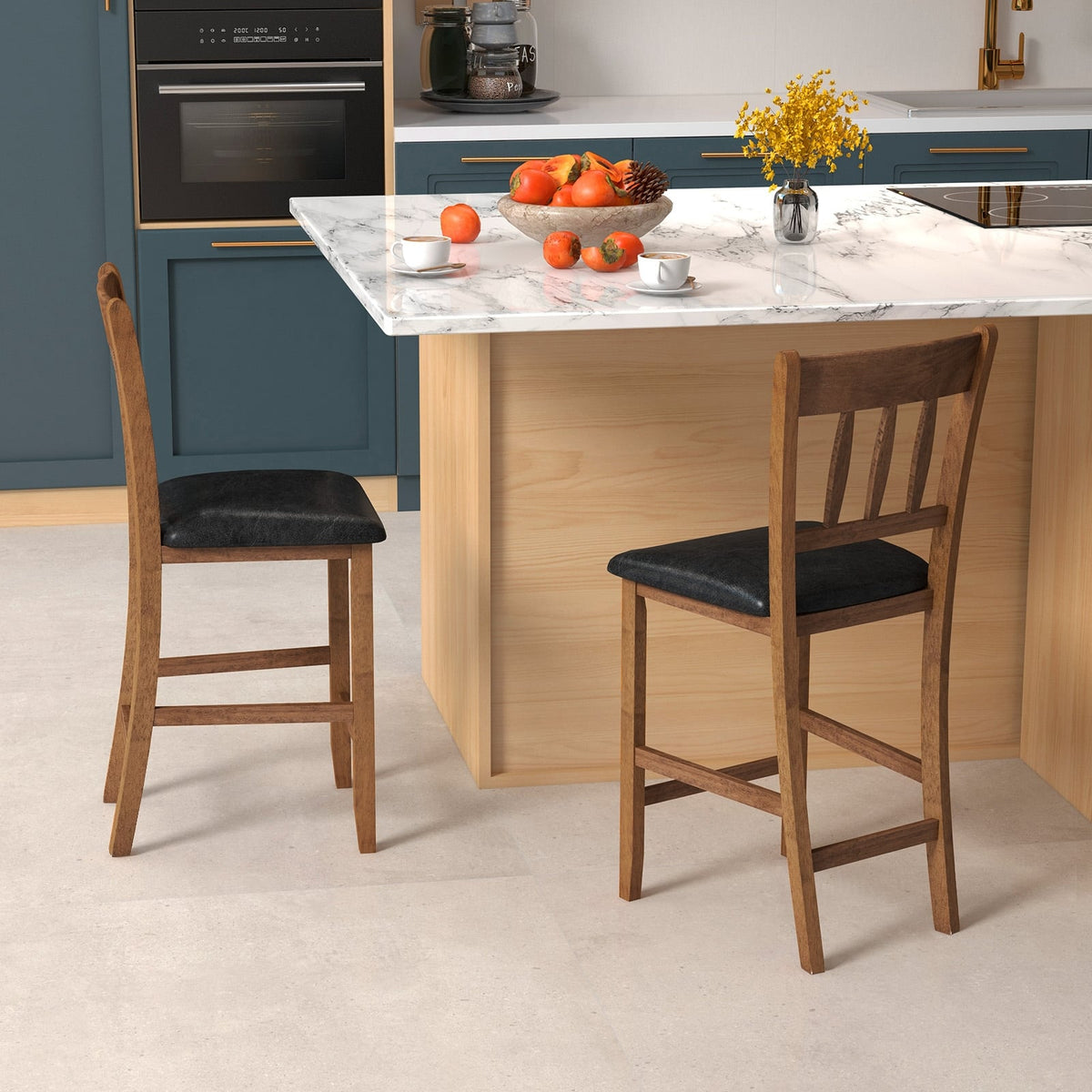 25.5 Inch Counter Height Bar Chair Set of 2 with Backrest Padded Seat-Walnut-Dining Chairs-DECOROLALA