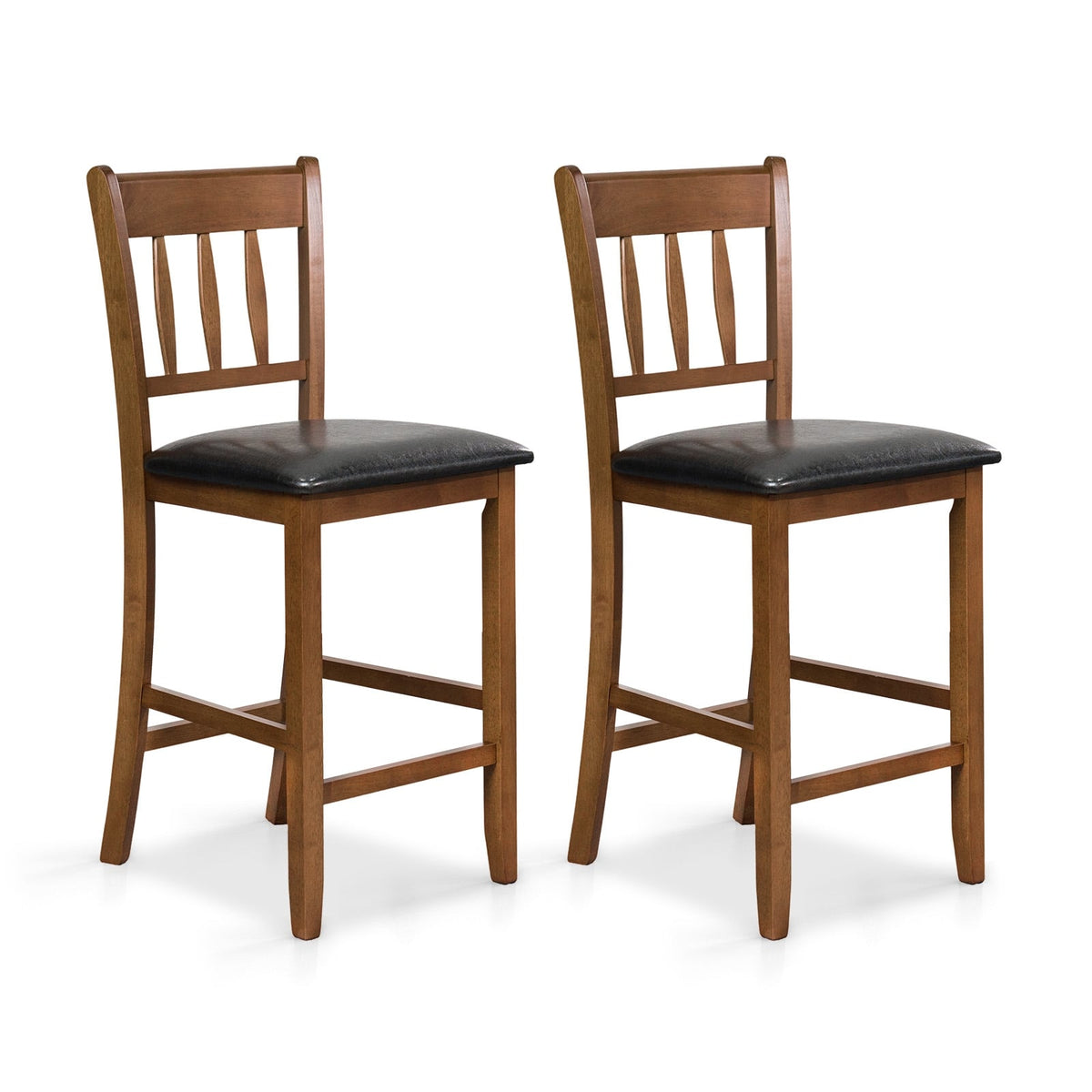 25.5 Inch Counter Height Bar Chair Set of 2 with Backrest Padded Seat-Walnut-Dining Chairs-DECOROLALA