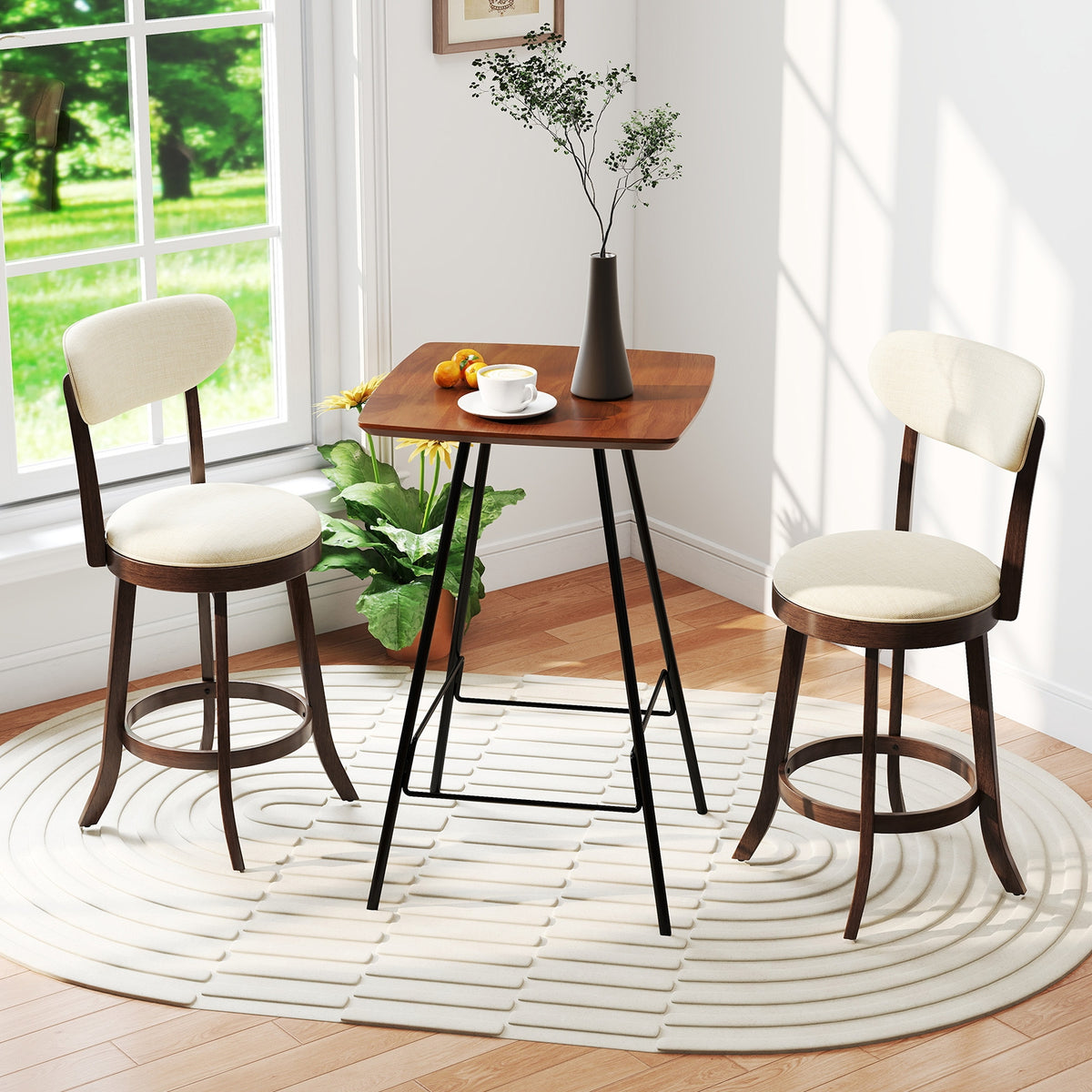 25.5 Inch Counter Height Chairs Set of 2 with Padded Seat and Backrest-Brown-Bar Stools-DECOROLALA