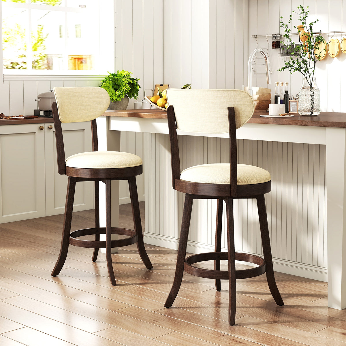 25.5 Inch Counter Height Chairs Set of 2 with Padded Seat and Backrest-Brown-Bar Stools-DECOROLALA
