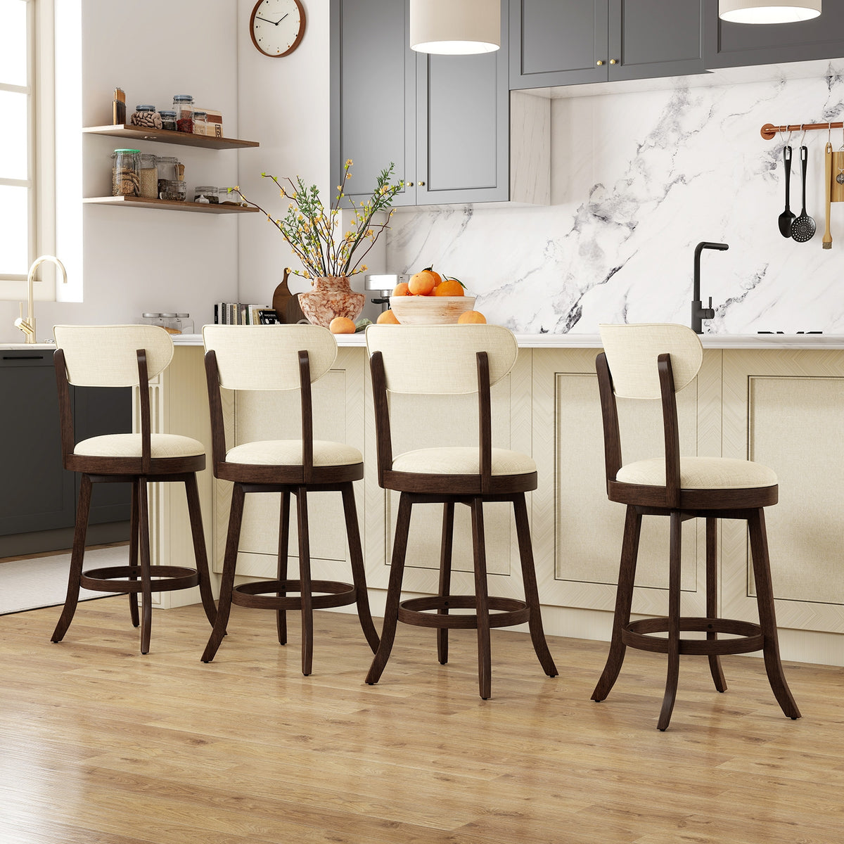 25.5 Inch Counter Height Chairs Set of 2 with Padded Seat and Backrest-Brown-Bar Stools-DECOROLALA