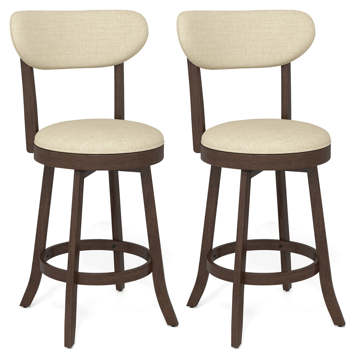 25.5 Inch Counter Height Chairs Set of 2 with Padded Seat and Backrest-Brown-Bar Stools-DECOROLALA
