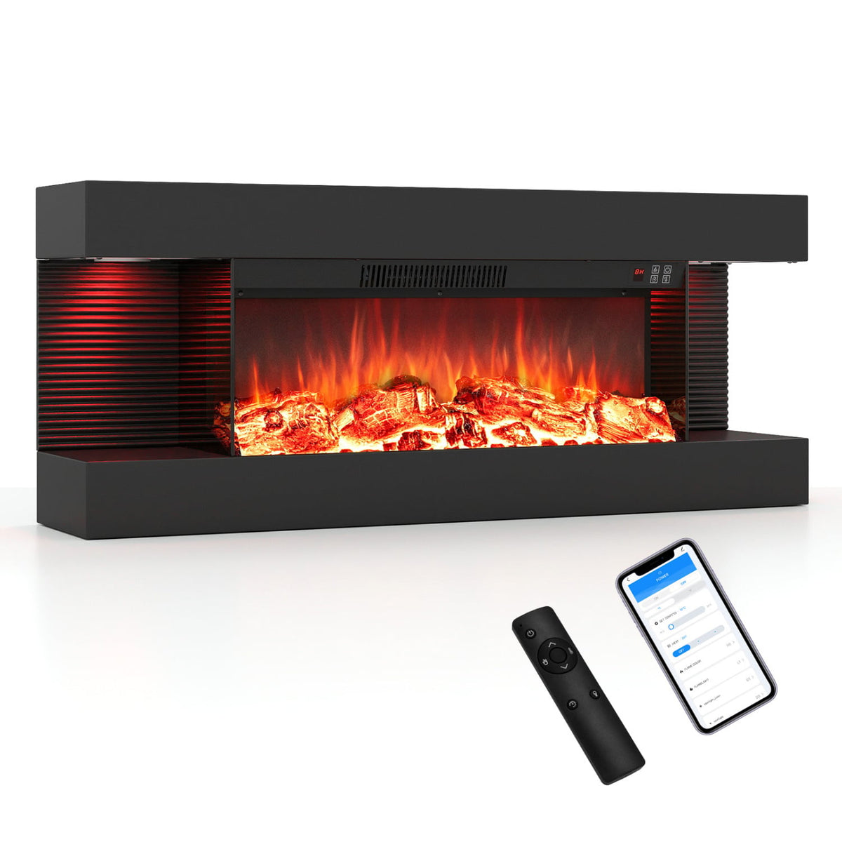 26" 3-Sided Wall Mount Electric Fireplace with 40" Floating Mantel for Living Room-40"-Fireplaces-DECOROLALA