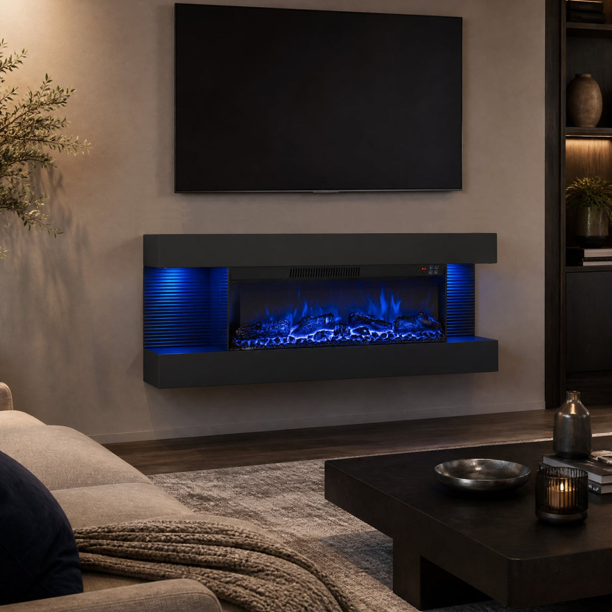 26" 3-Sided Wall Mount Electric Fireplace with 40" Floating Mantel for Living Room-40"-Fireplaces-DECOROLALA