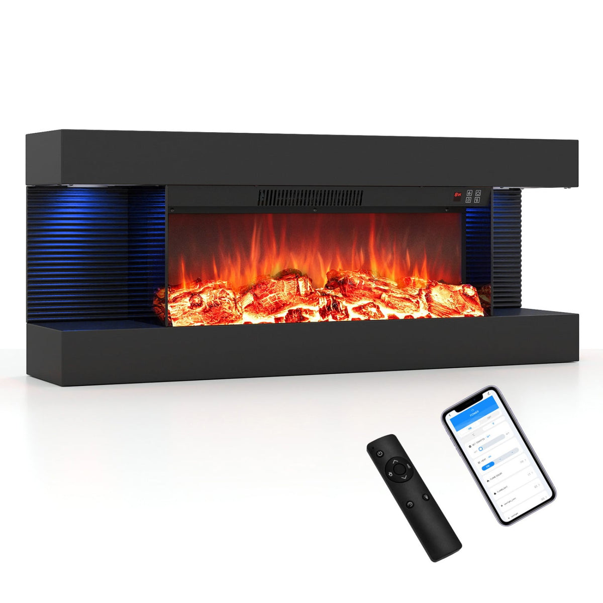 26" 3-Sided Wall Mount Electric Fireplace with 40" Floating Mantel for Living Room-40"-Fireplaces-DECOROLALA
