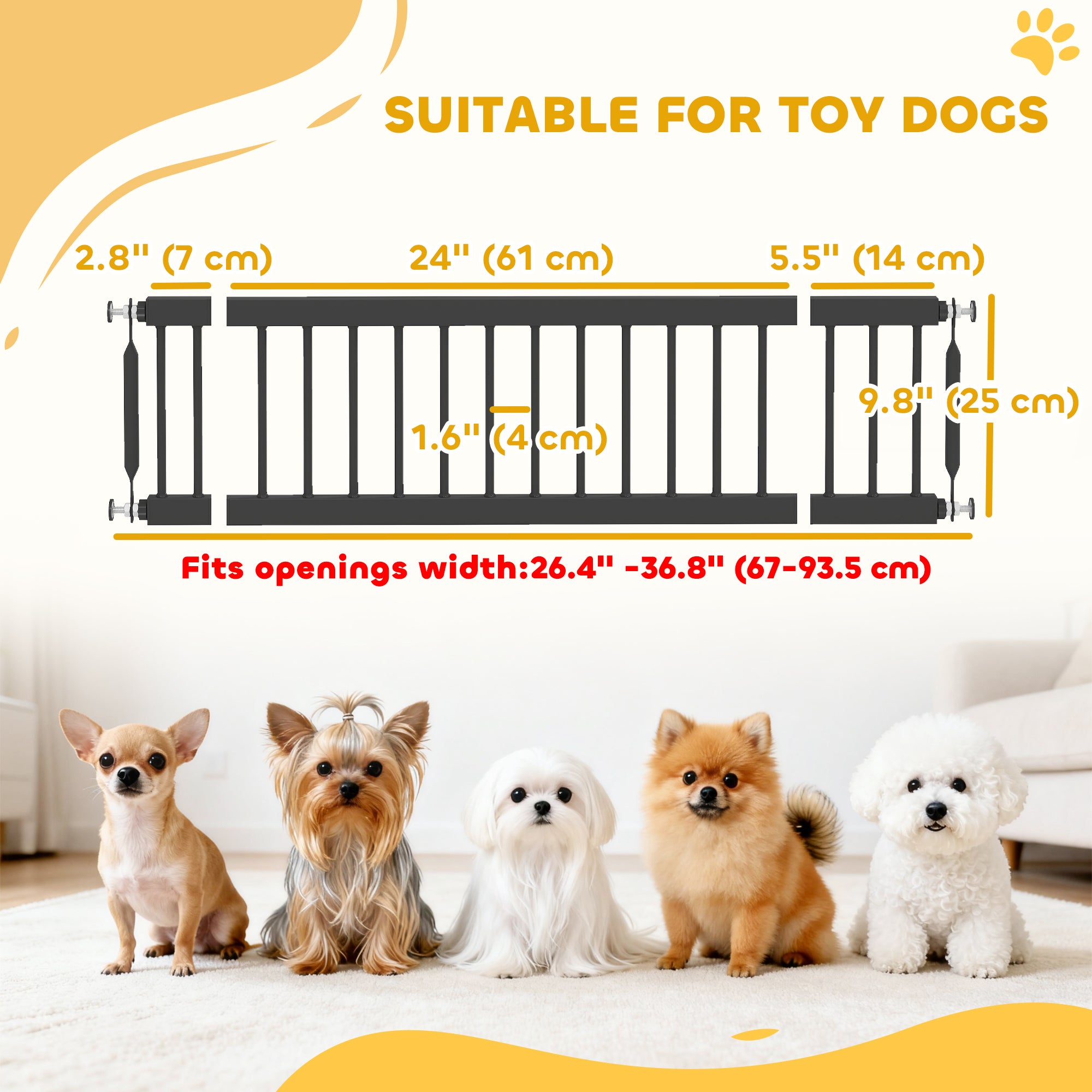 26"-37" Dog Gate, Adjustable Pet Gate, Fits 10" Tall with 2 Extension, Pressure Mount Kit for Stairs and Doorways, Black-Dogs-DECOROLALA