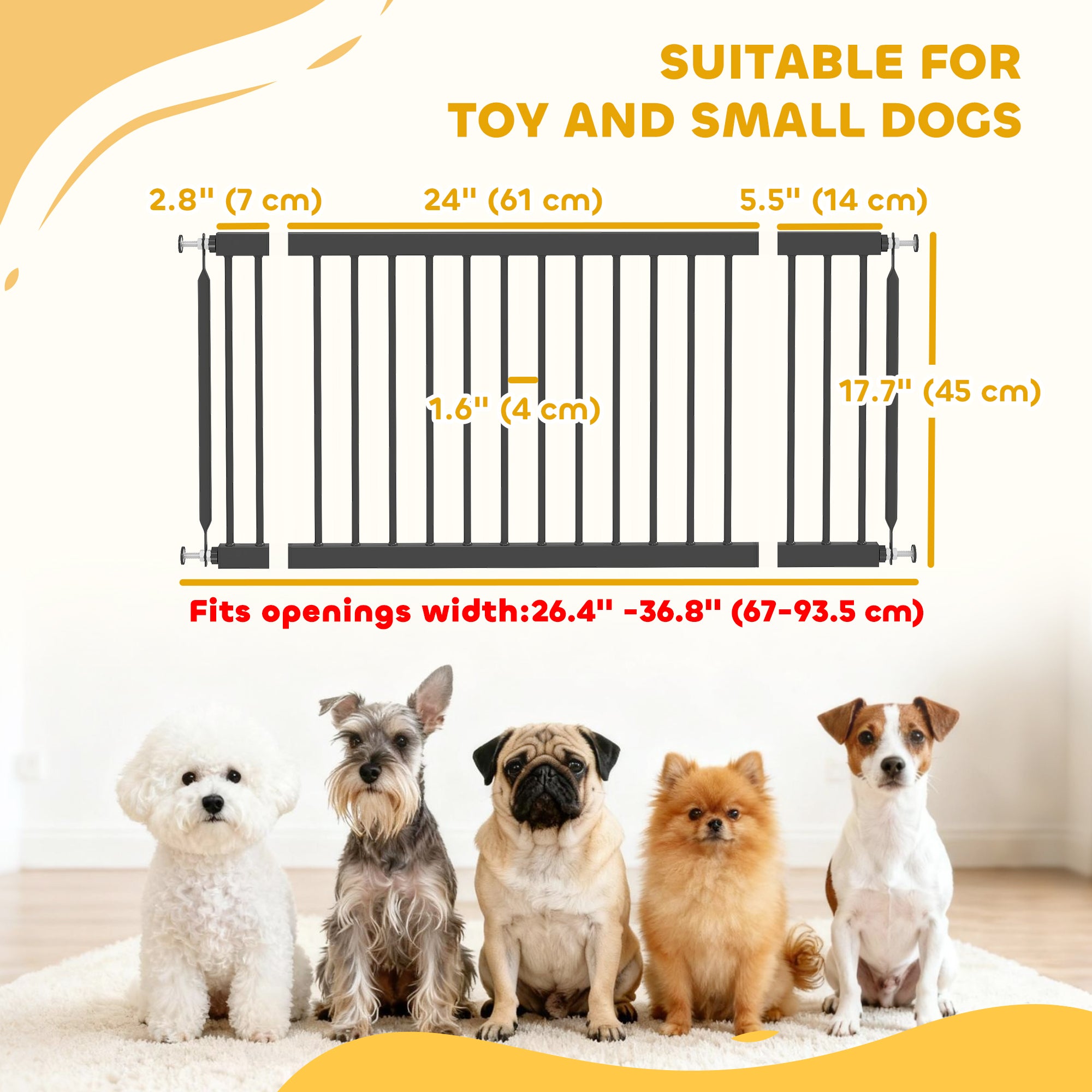 26"-37" Dog Gate, Adjustable Pet Gate, Fits 18" Tall with 2 Extension, Pressure Mount Kit for Stairs and Doorways, Black-Dogs-DECOROLALA
