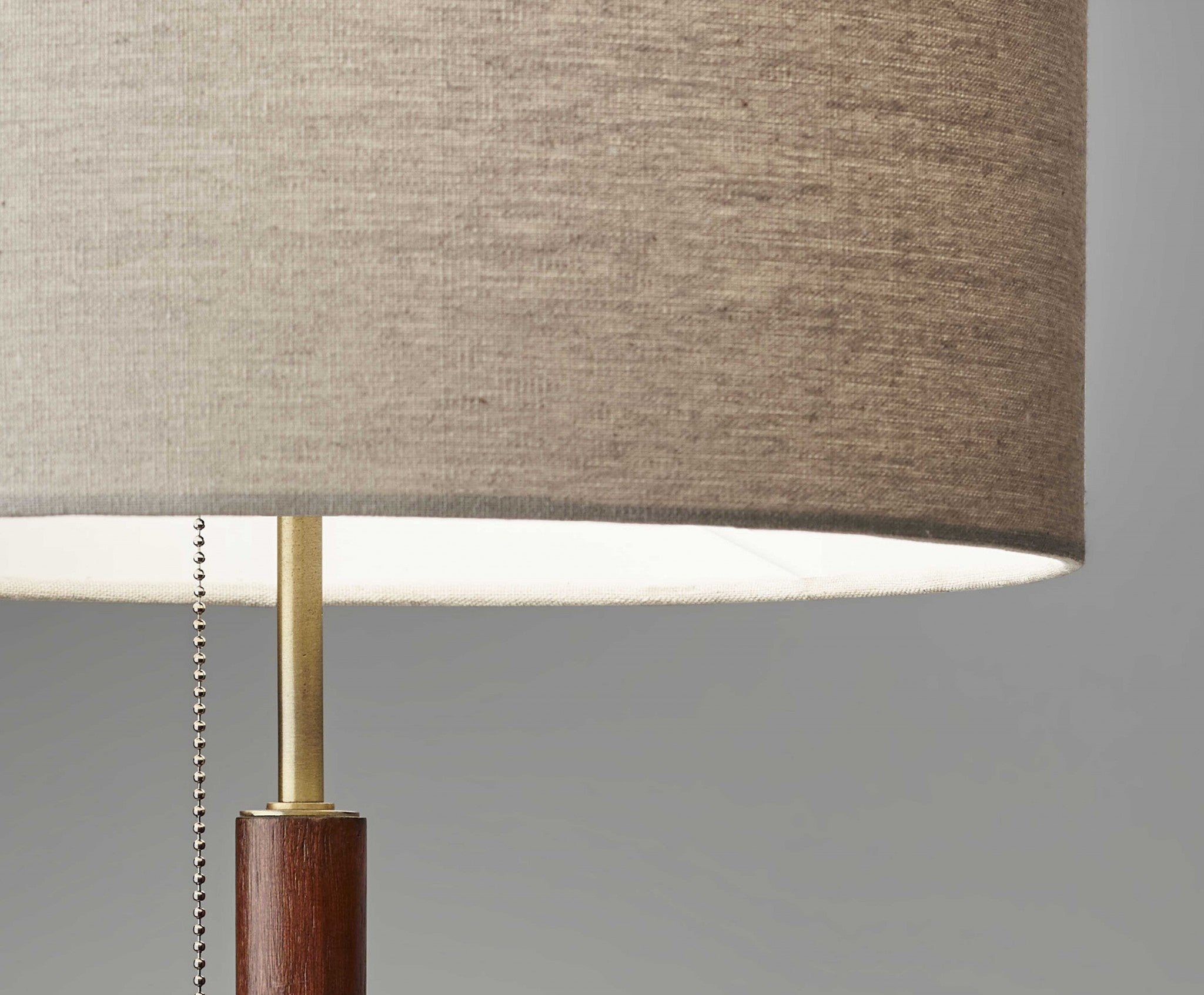 26" Antiqued Brass Solid Wood Table Lamp With Beige Drum Shade-Table Lamps-DECOROLALA