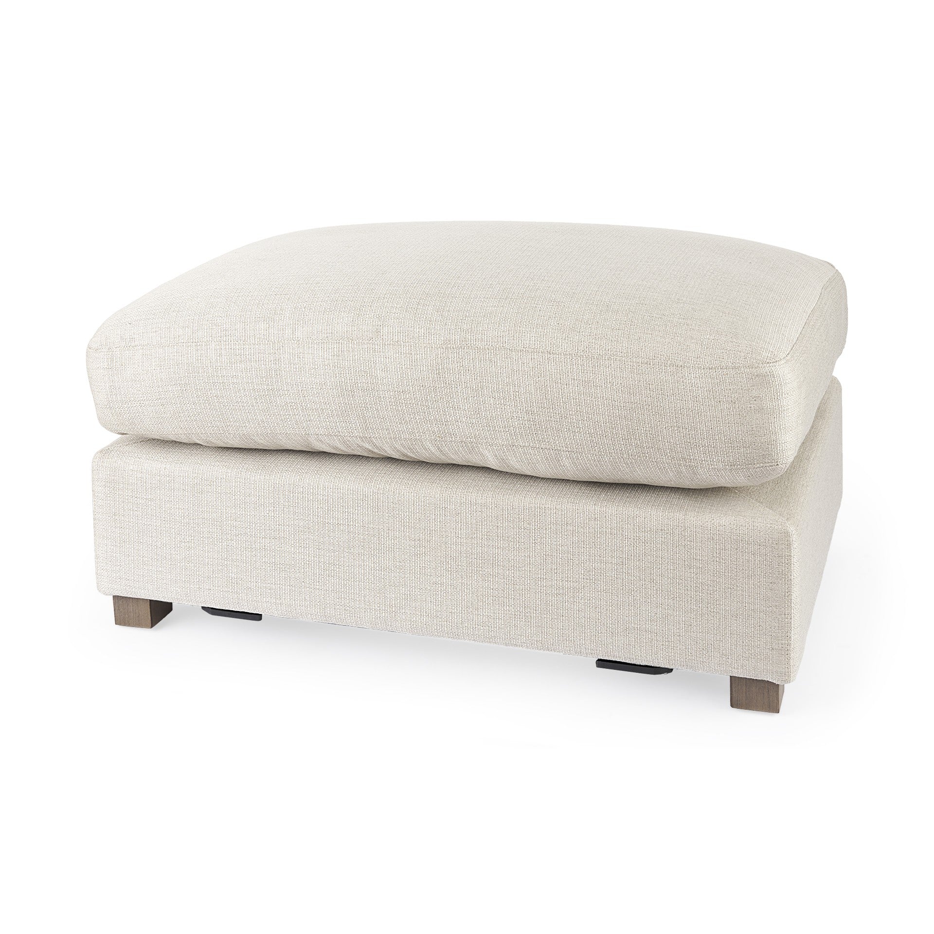 26" Beige Fabric and Brown Cocktail Ottoman-Ottomans-DECOROLALA