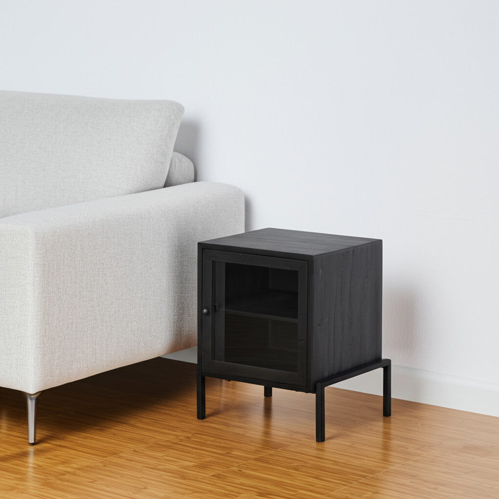 26" Black And Brown Solid Wood Square End Table-End-Side Tables-DECOROLALA