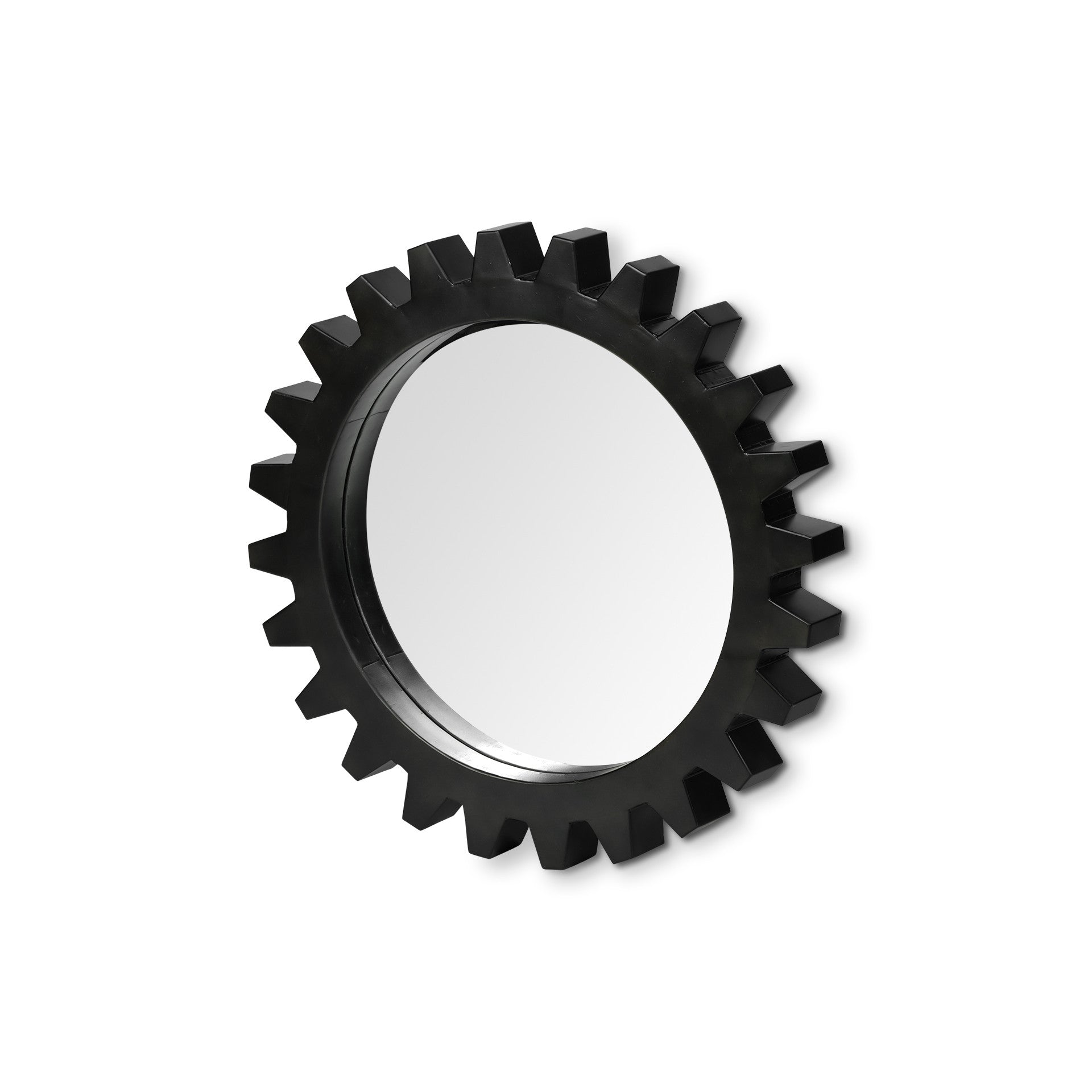 26" Black Cog Round Metal Frame Wall Mirror-Mirrors-DECOROLALA