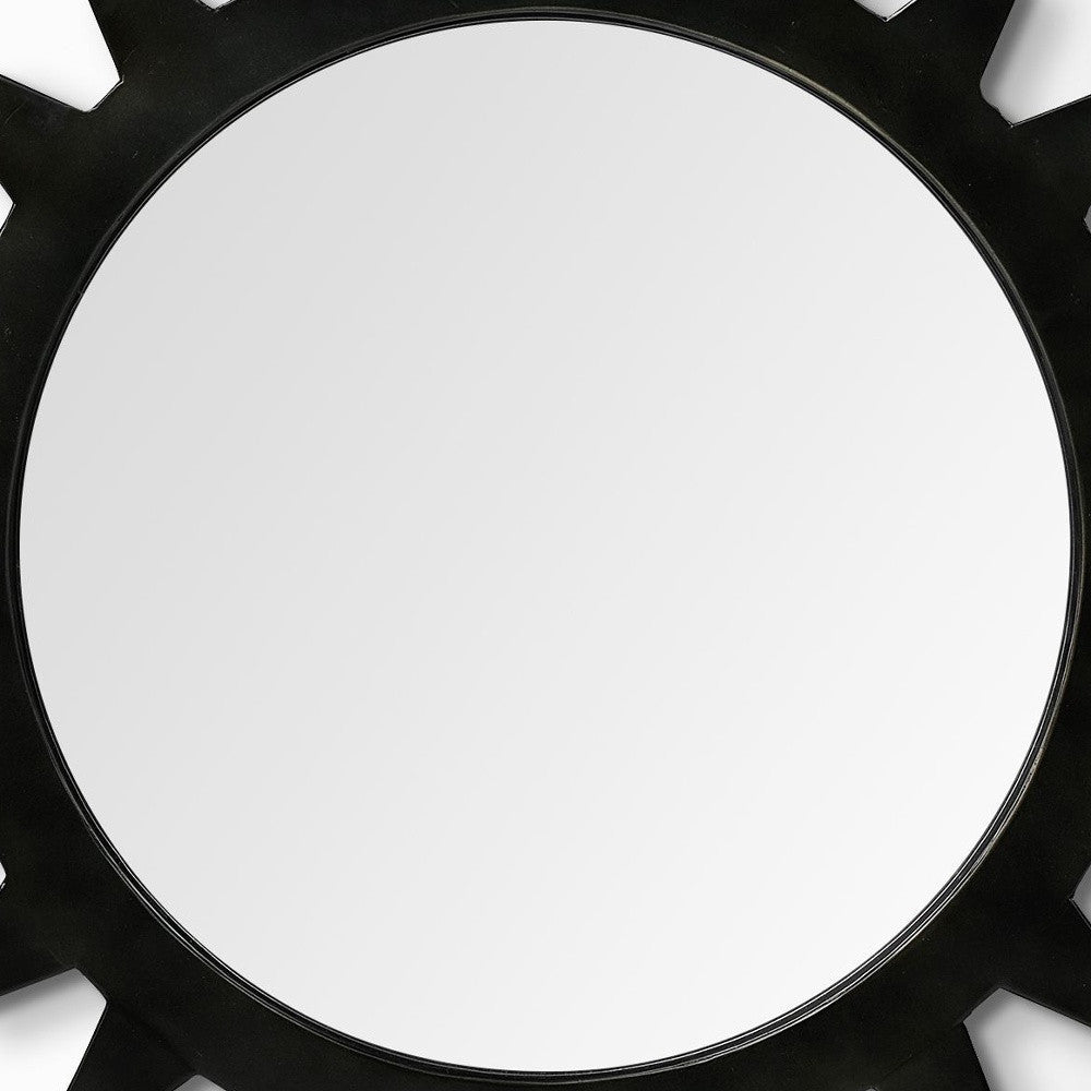 26" Black Cog Round Metal Frame Wall Mirror-Mirrors-DECOROLALA