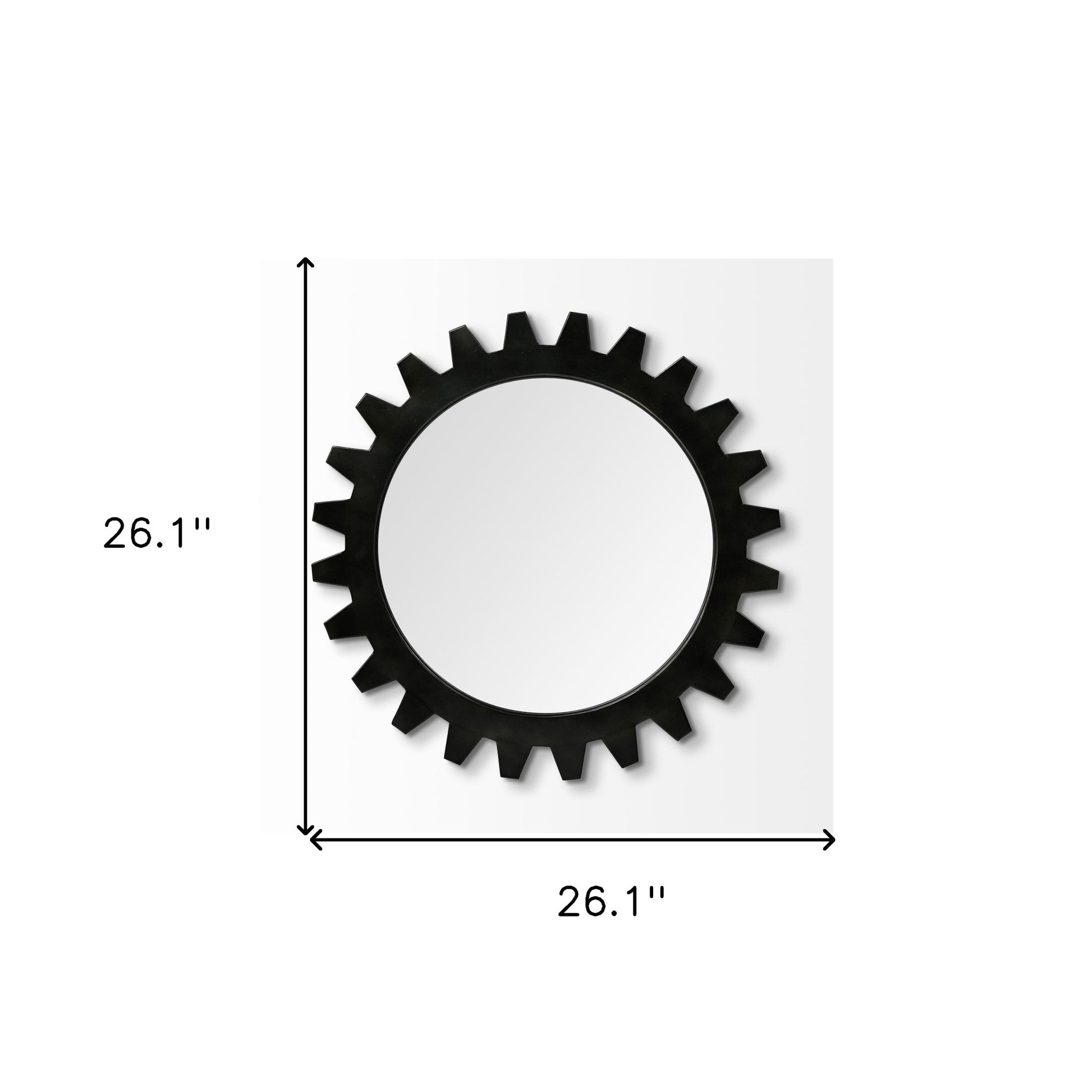 26" Black Cog Round Metal Frame Wall Mirror-Mirrors-DECOROLALA