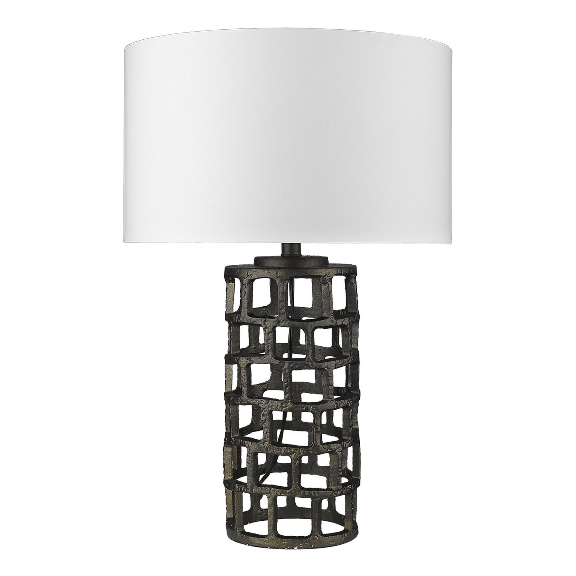 26" Black Metal Column Table Lamp With White Drum Shade-Table Lamps-DECOROLALA