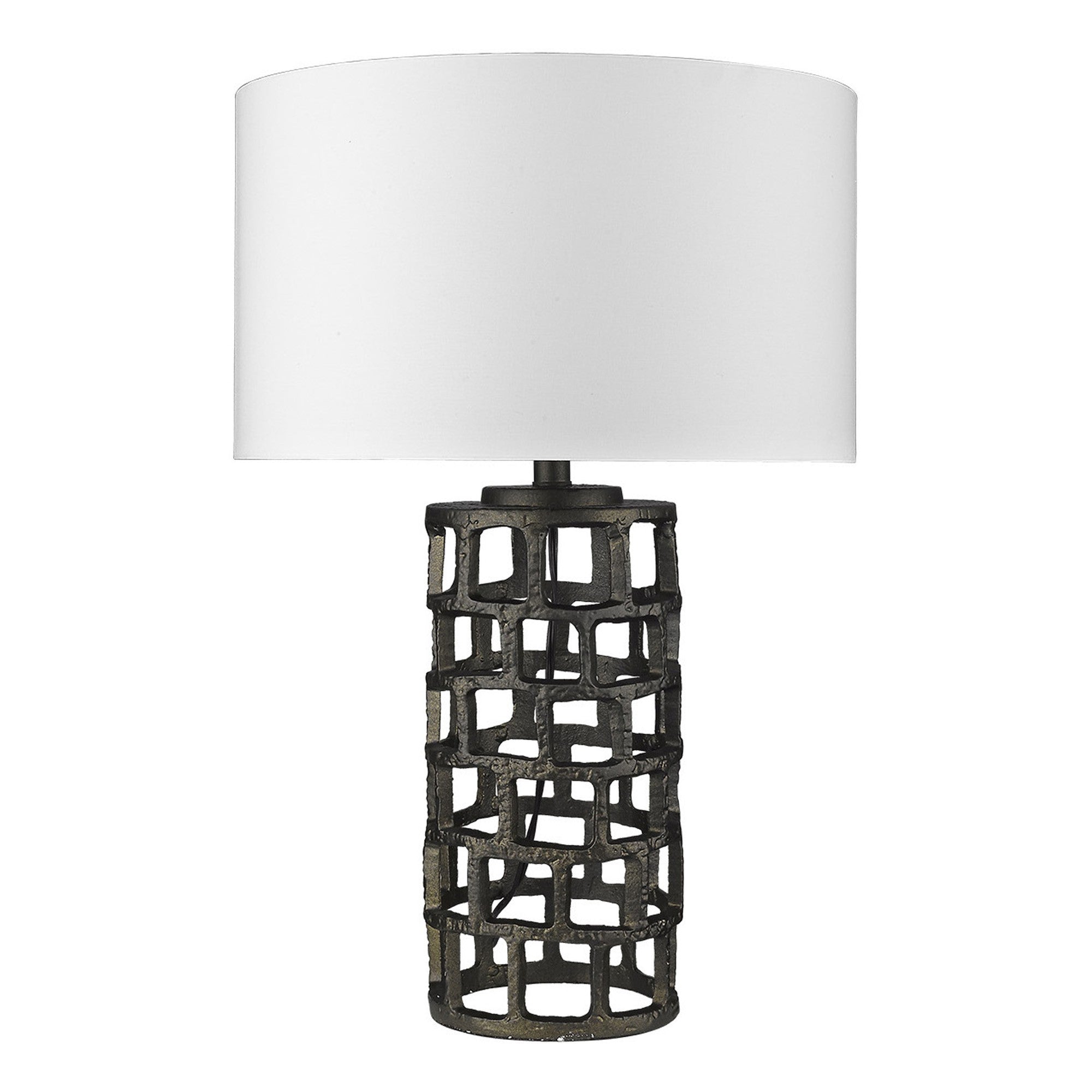 26" Black Metal Column Table Lamp With White Drum Shade-Table Lamps-DECOROLALA