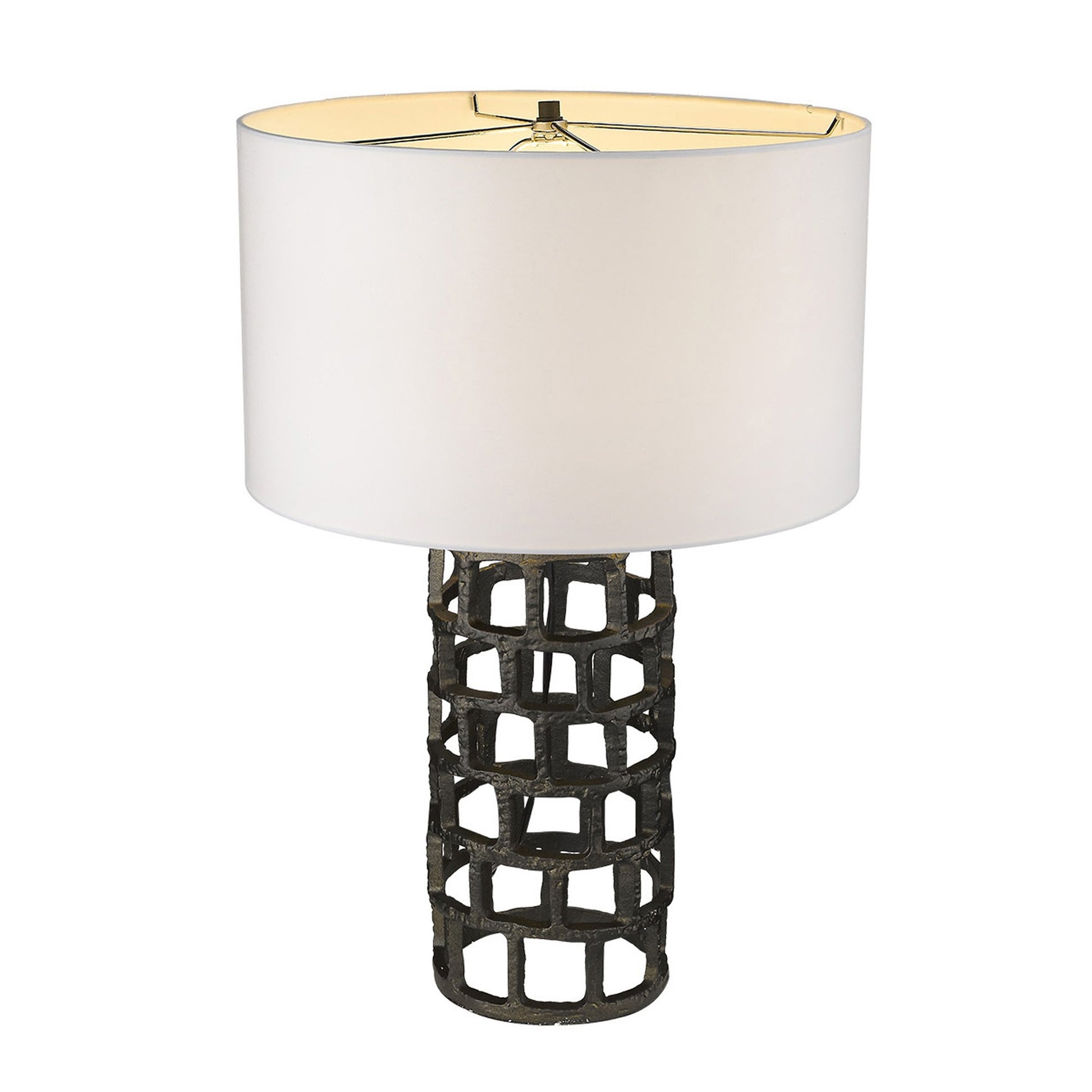 26" Black Metal Column Table Lamp With White Drum Shade-Table Lamps-DECOROLALA