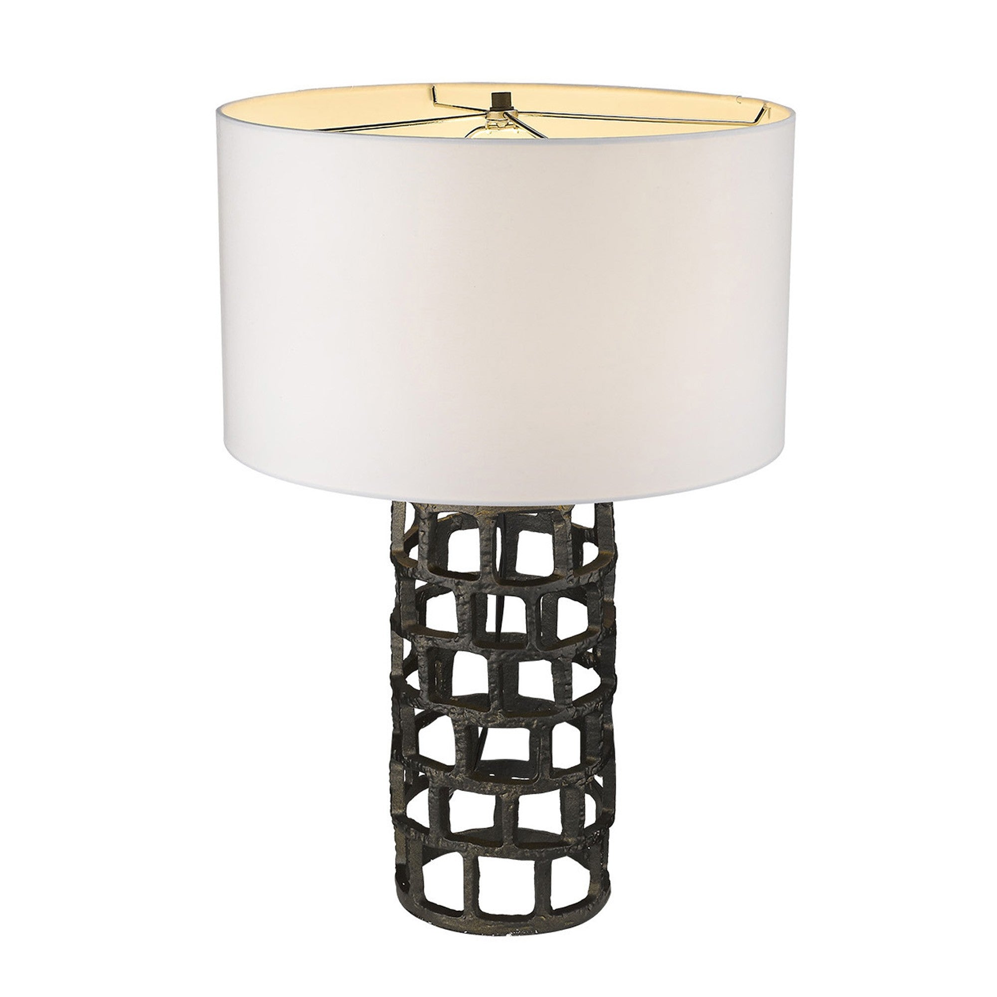 26" Black Metal Column Table Lamp With White Drum Shade-Table Lamps-DECOROLALA