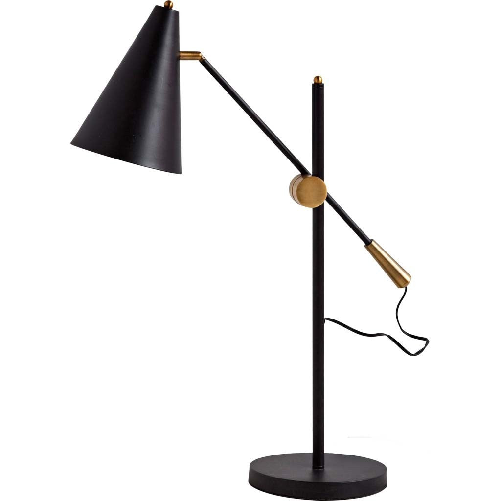 26" Black Metal Swing Arm With Black Cone Shade-Table Lamps-DECOROLALA