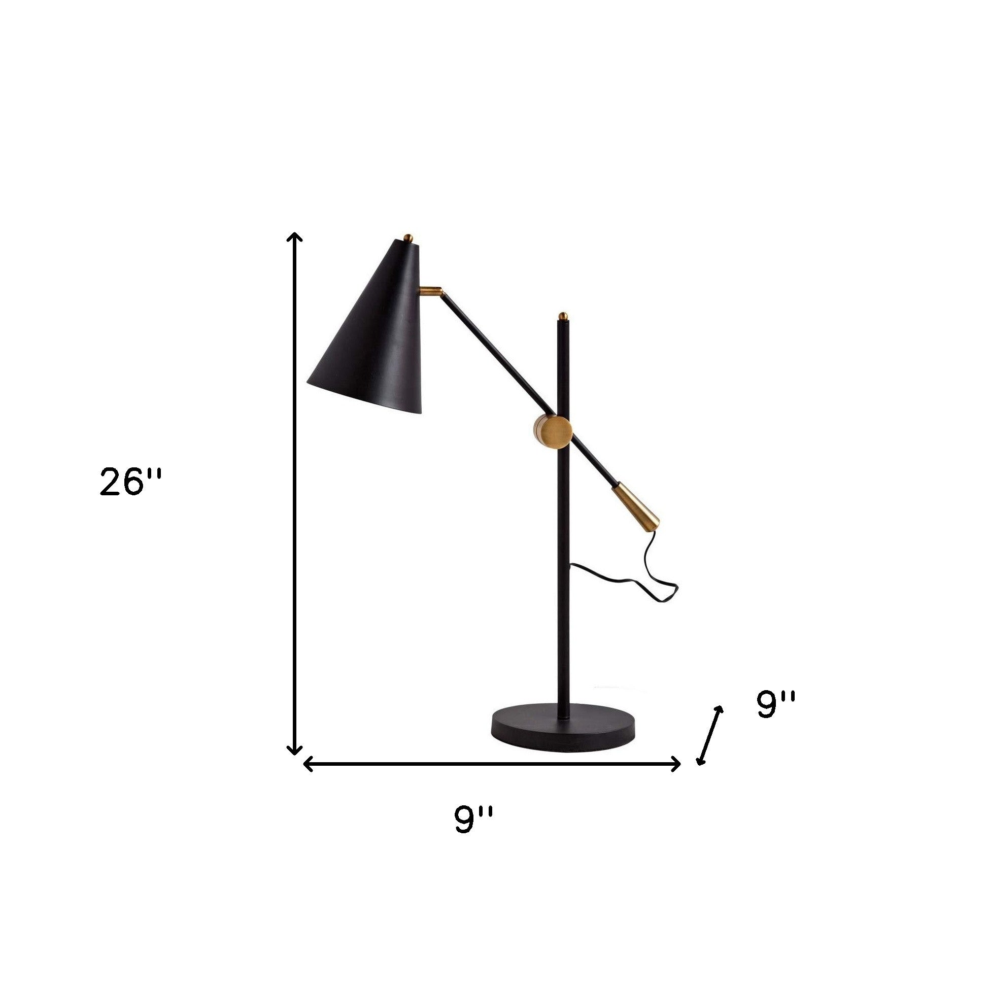 26" Black Metal Swing Arm With Black Cone Shade-Table Lamps-DECOROLALA