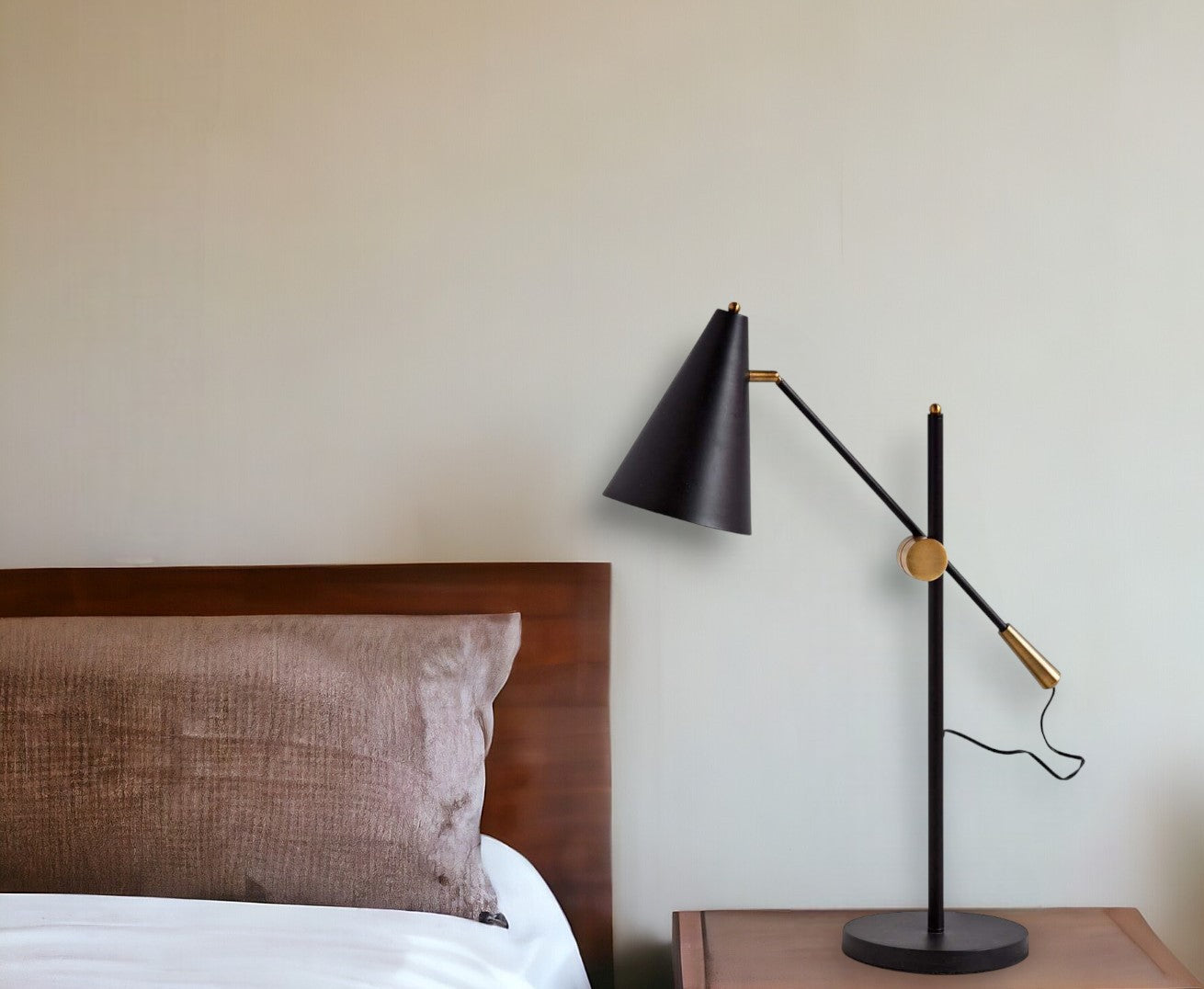 26" Black Metal Swing Arm With Black Cone Shade-Table Lamps-DECOROLALA