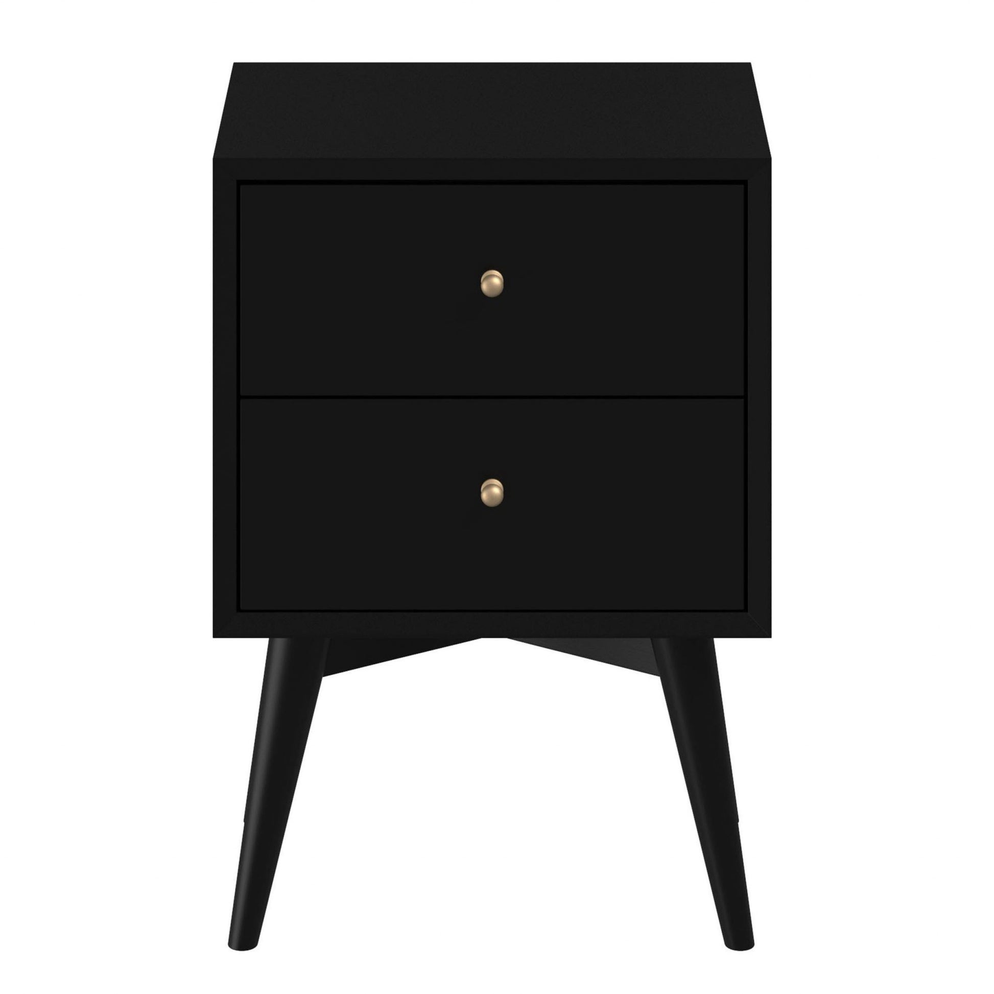 26" Black Solid Wood Two Drawer Nightstand-Nightstands & Bedside Tables-DECOROLALA