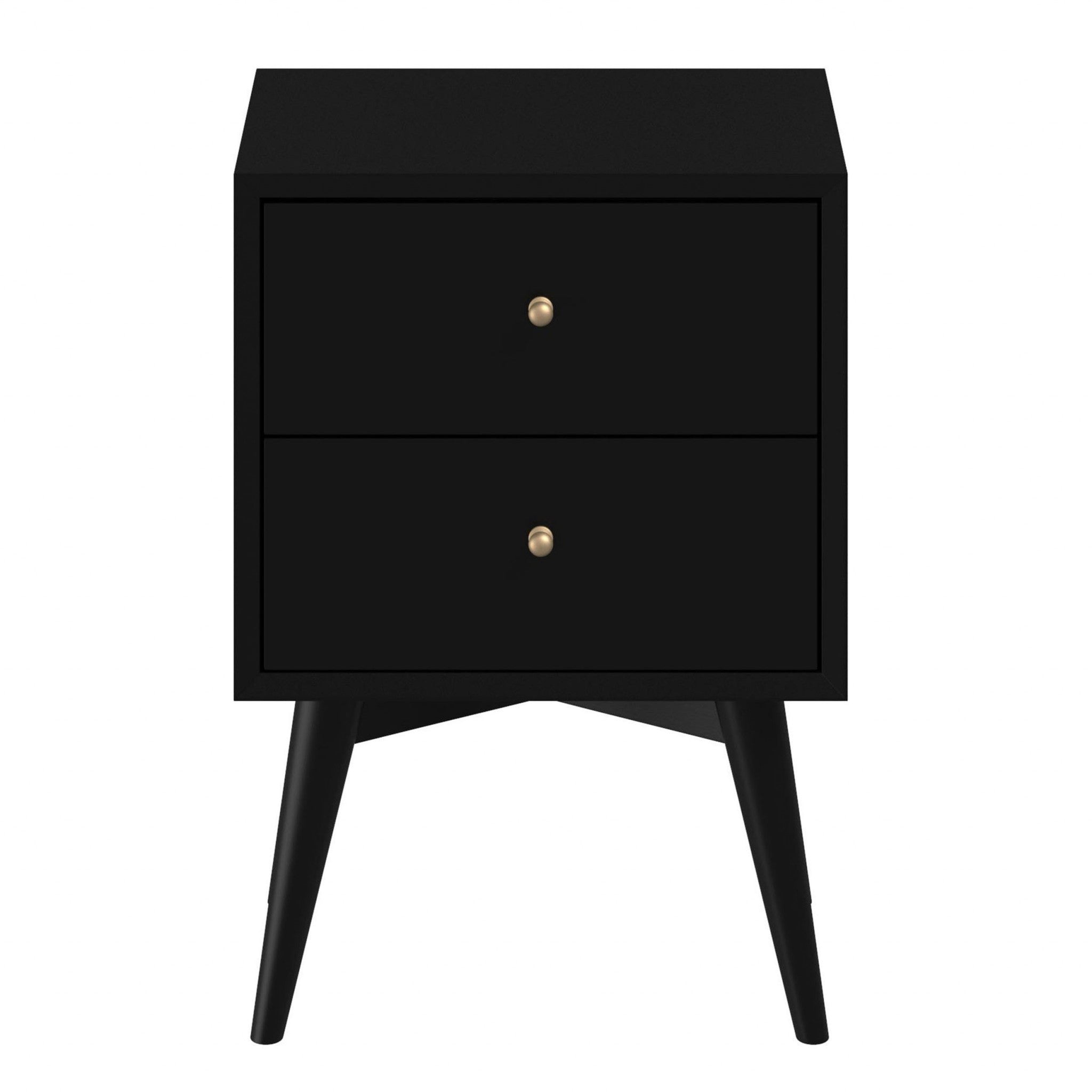 26" Black Solid Wood Two Drawer Nightstand-Nightstands & Bedside Tables-DECOROLALA