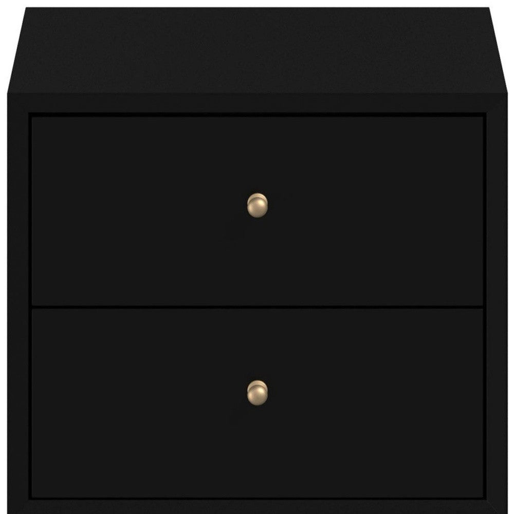 26" Black Solid Wood Two Drawer Nightstand-Nightstands & Bedside Tables-DECOROLALA
