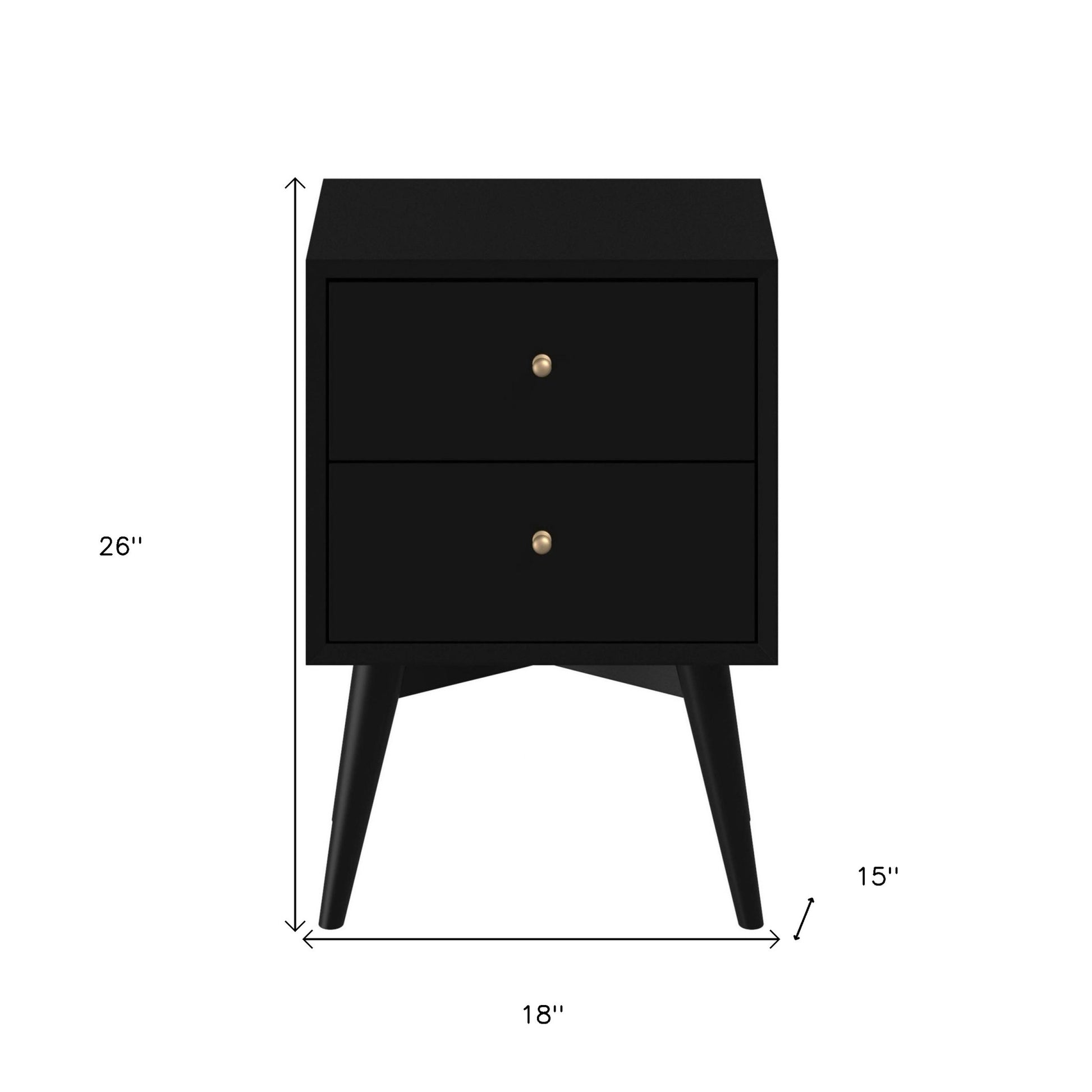 26" Black Solid Wood Two Drawer Nightstand-Nightstands & Bedside Tables-DECOROLALA