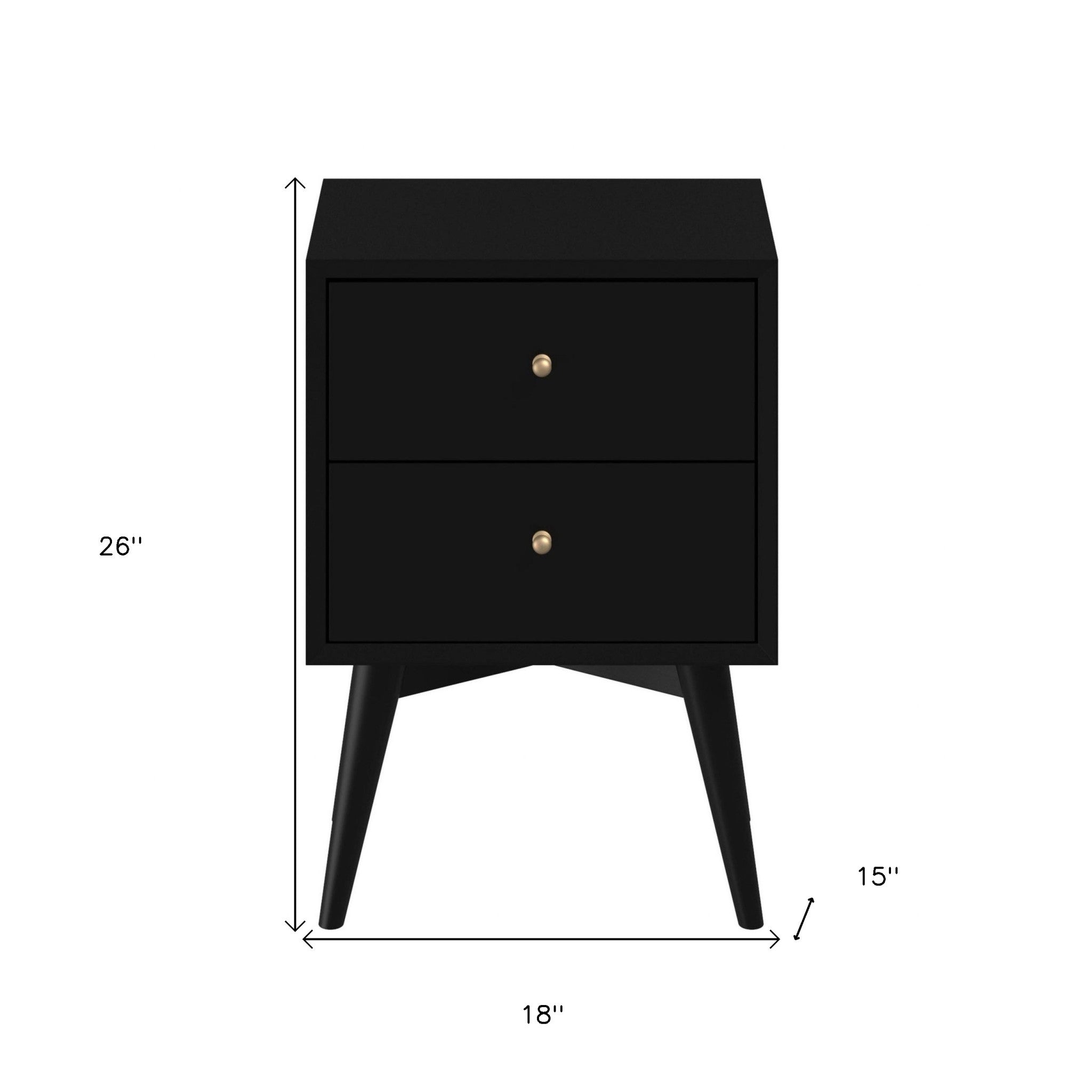 26" Black Solid Wood Two Drawer Nightstand-Nightstands & Bedside Tables-DECOROLALA