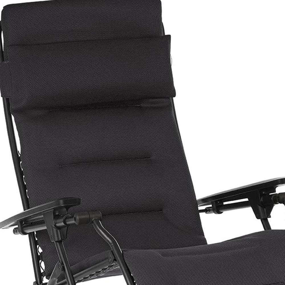26" Black Steel Outdoor Zero Gravity Chair with Black Cushion-Outdoor Chairs-DECOROLALA