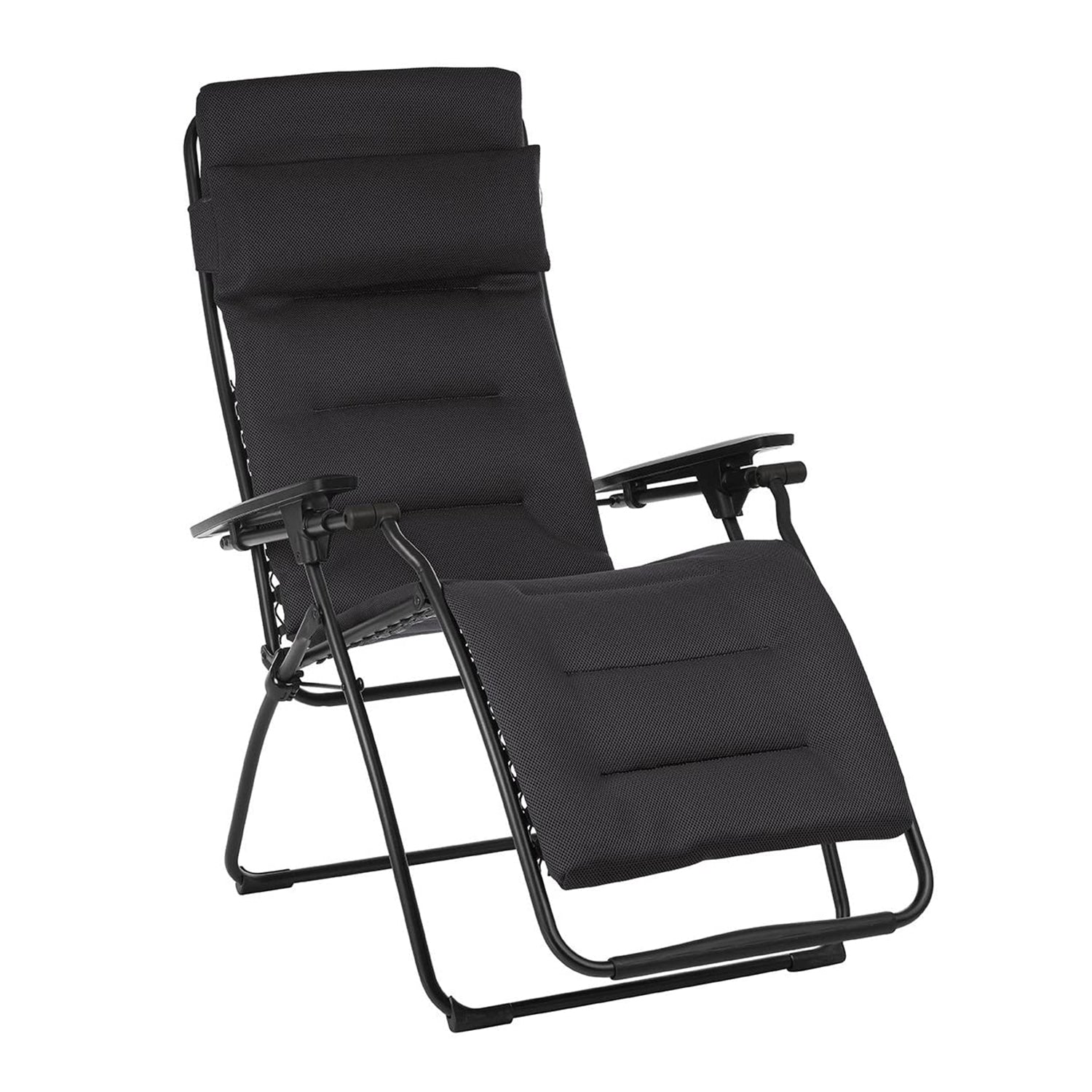 26" Black Steel Outdoor Zero Gravity Chair with Black Cushion-Outdoor Chairs-DECOROLALA