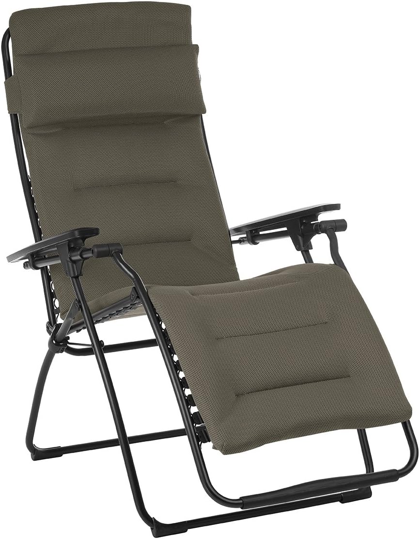 26" Black Steel Outdoor Zero Gravity Chair with Black Cushion-Outdoor Chairs-DECOROLALA
