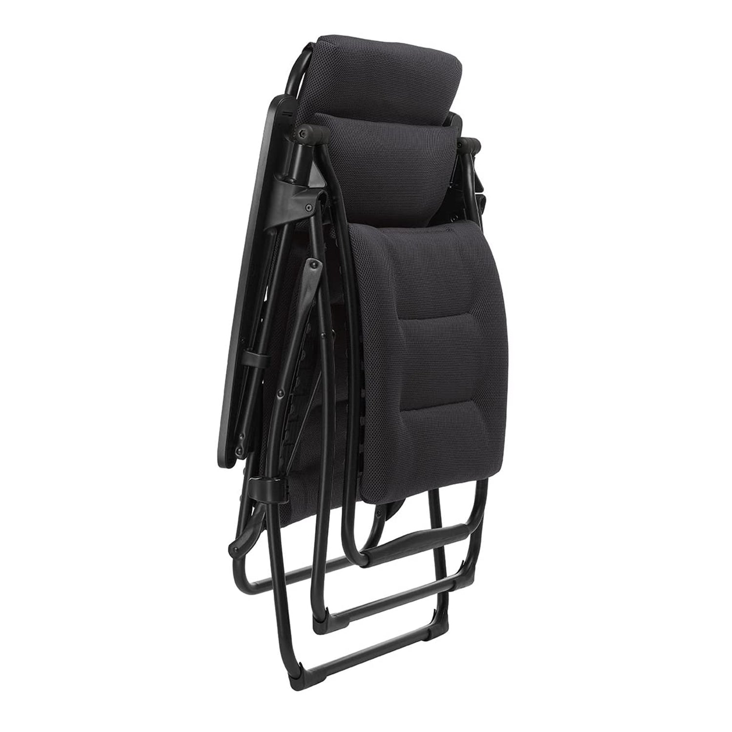 26" Black Steel Outdoor Zero Gravity Chair with Black Cushion-Outdoor Chairs-DECOROLALA