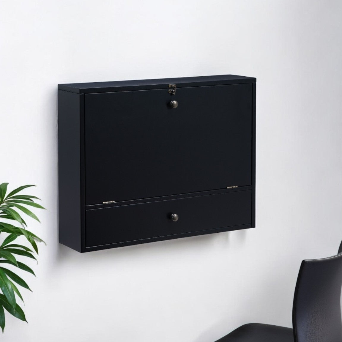 26" Black Wood Wall Mounted Folding Floating Desk-Desks-DECOROLALA