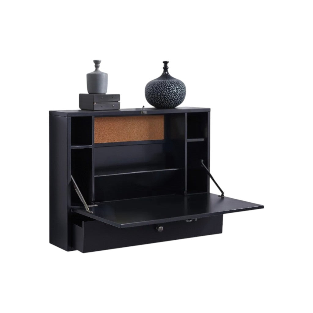 26" Black Wood Wall Mounted Folding Floating Desk-Desks-DECOROLALA