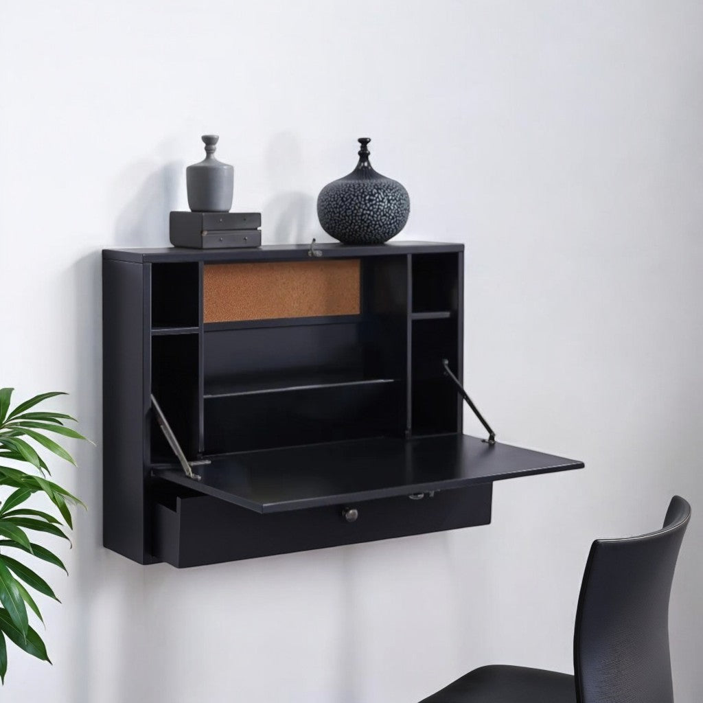 26" Black Wood Wall Mounted Folding Floating Desk-Desks-DECOROLALA