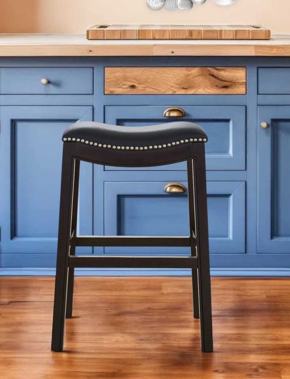 26" Black and Espresso Solid Wood Backless Counter Height Bar Chair-Bar Chairs-DECOROLALA