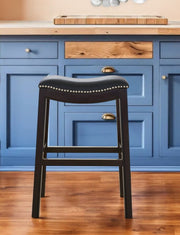 26" Black and Espresso Solid Wood Backless Counter Height Bar Chair-Bar Chairs-DECOROLALA