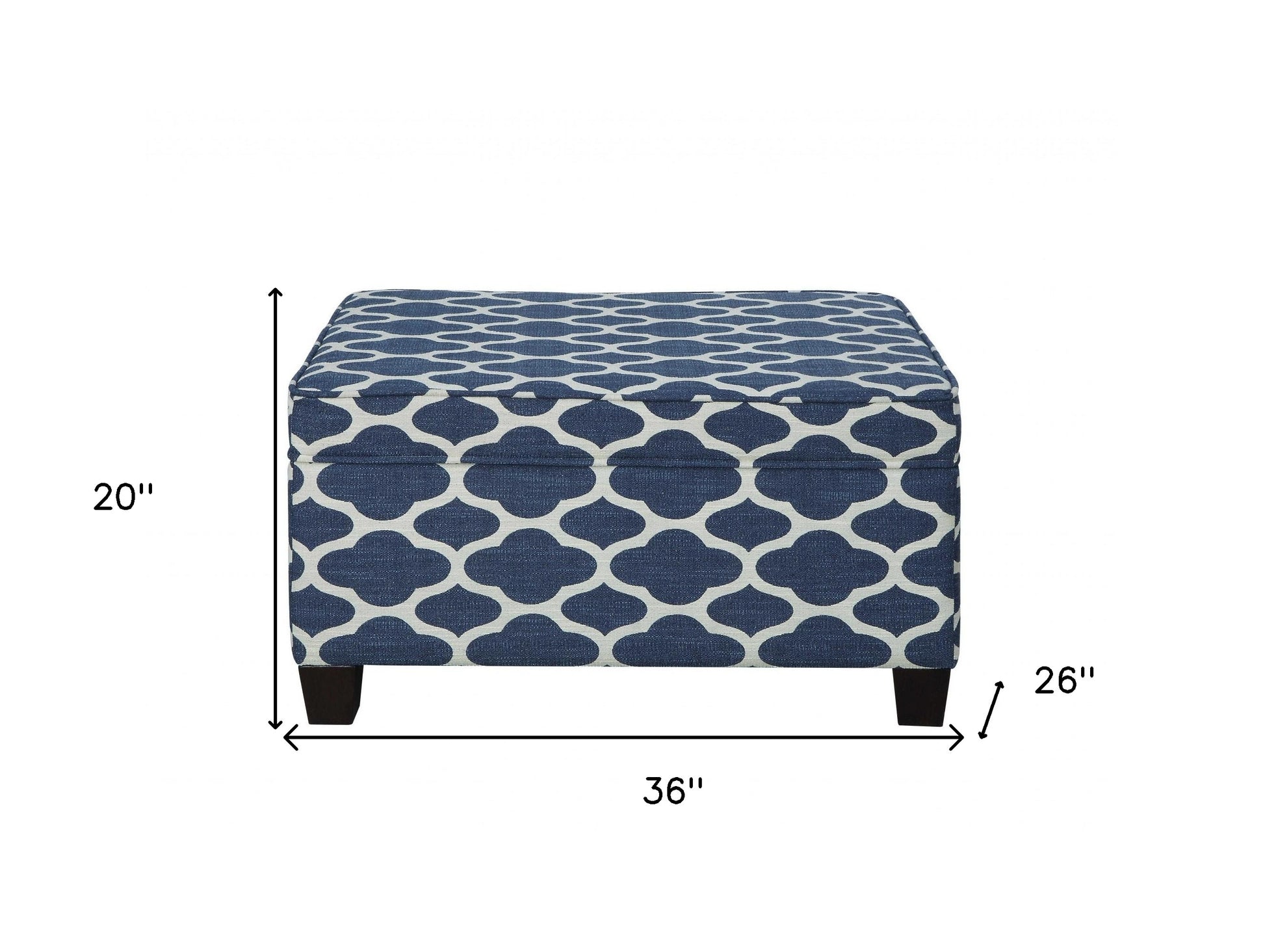 26" Blue and White and Black Upholstered Linen Blend Geometric Bench with Flip top-Benches-DECOROLALA