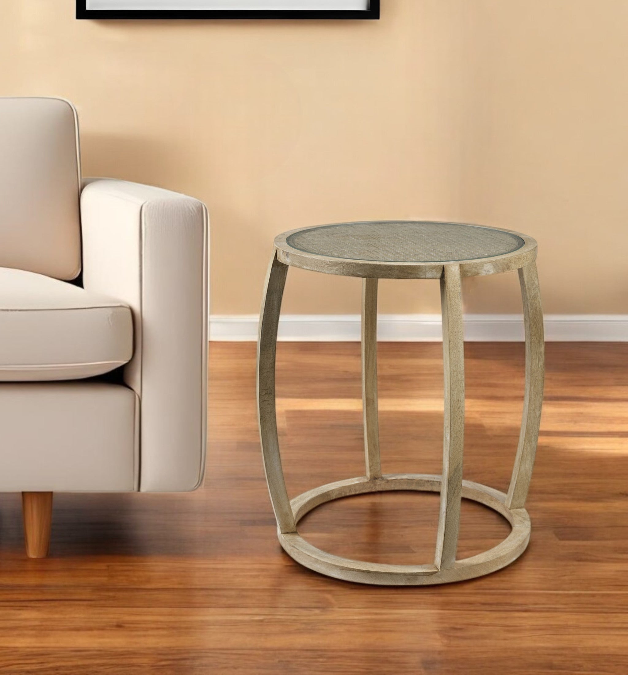 26" Brown And Clear Glass Round End Table-End-Side Tables-DECOROLALA