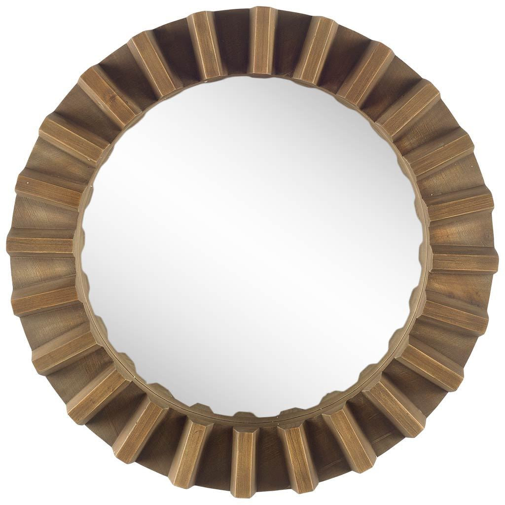 26" Brown Round Wood Framed Accent Mirror-Mirrors-DECOROLALA