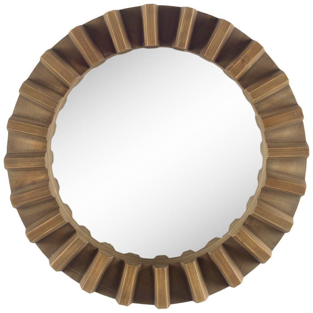 26" Brown Round Wood Framed Accent Mirror-Mirrors-DECOROLALA