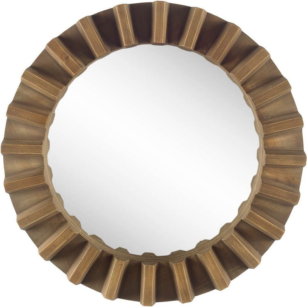 26" Brown Round Wood Framed Accent Mirror-Mirrors-DECOROLALA