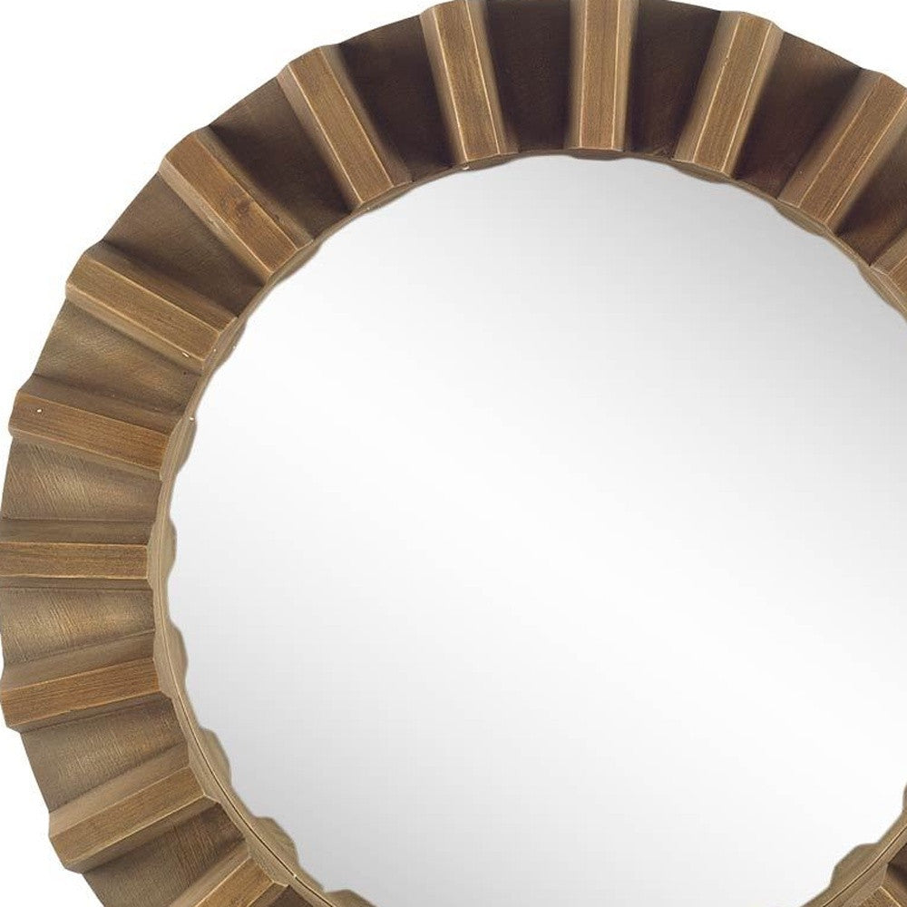 26" Brown Round Wood Framed Accent Mirror-Mirrors-DECOROLALA