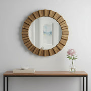 26" Brown Round Wood Framed Accent Mirror-Mirrors-DECOROLALA