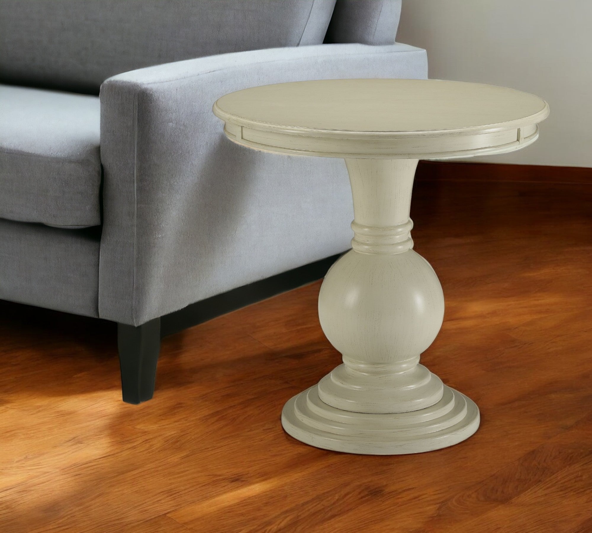 26" Brown Solid Wood Round Pedestal End Table-End-Side Tables-DECOROLALA
