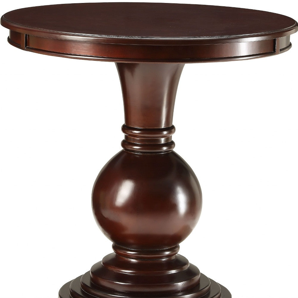 26" Brown Solid Wood Round Pedestal End Table-End-Side Tables-DECOROLALA