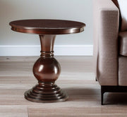 26" Brown Solid Wood Round Pedestal End Table-End-Side Tables-DECOROLALA