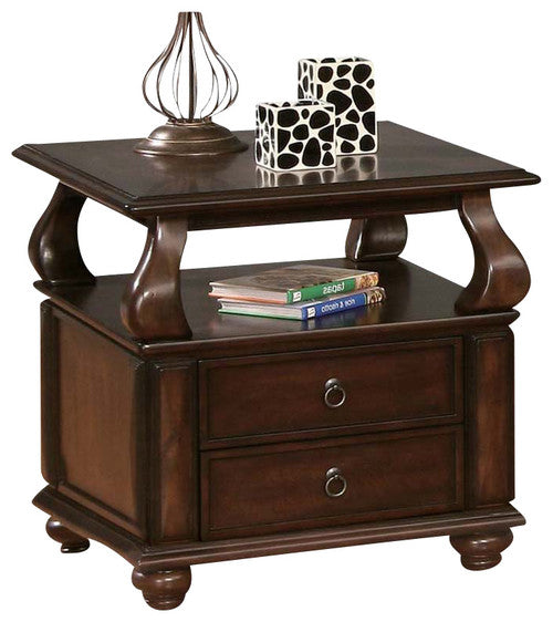 26" Brown Solid Wood Square End Table With Two Drawers And Shelf-End-Side Tables-DECOROLALA