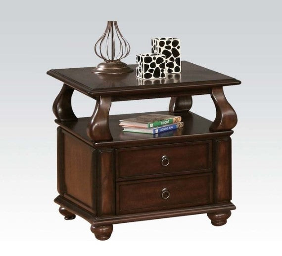 26" Brown Solid Wood Square End Table With Two Drawers And Shelf-End-Side Tables-DECOROLALA